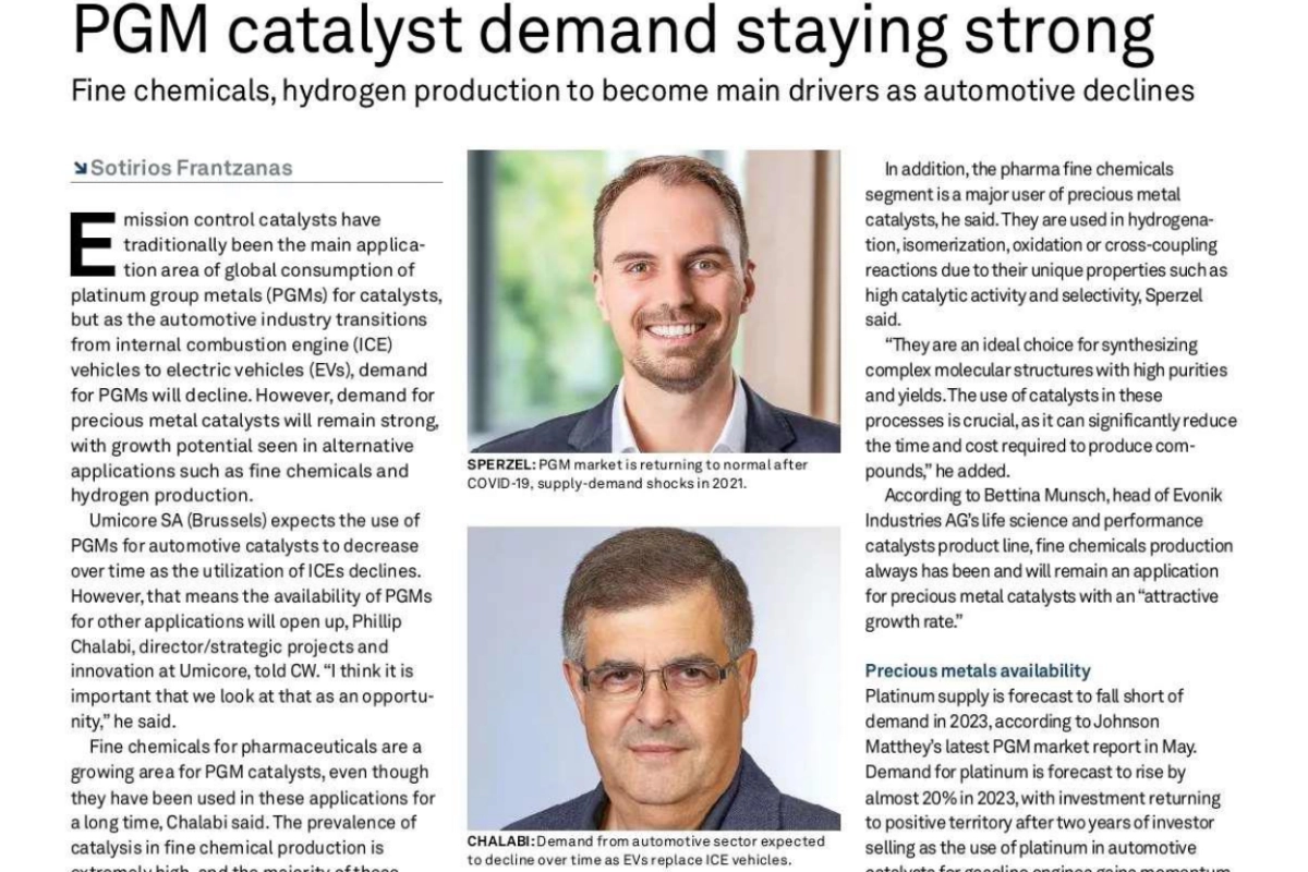 Chemweek: PGM catalyst demand staying strong