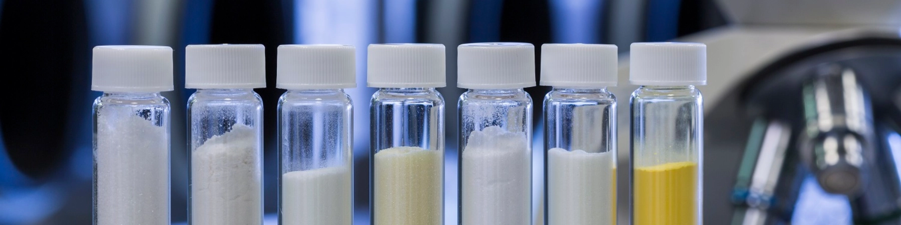 Pharmaceutical Ingredients products from Heraeus Precious Metals are showcased within a collection of transparent glass tubes