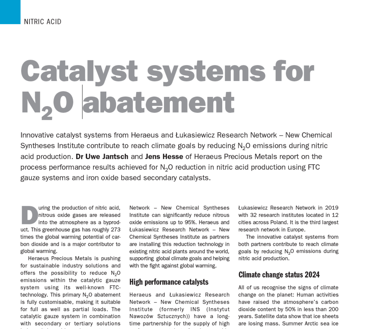 Catalyst Systems for N2O Abatement