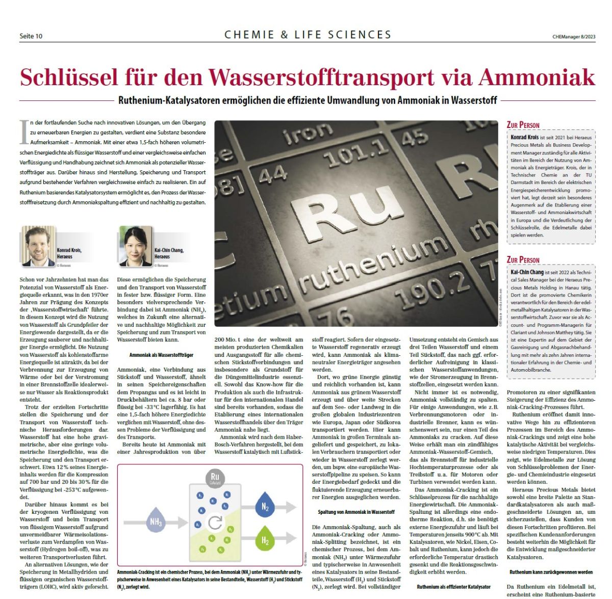 CHEMANAGER:  Schlülles für den Wasserstofftransport via Ammoniak