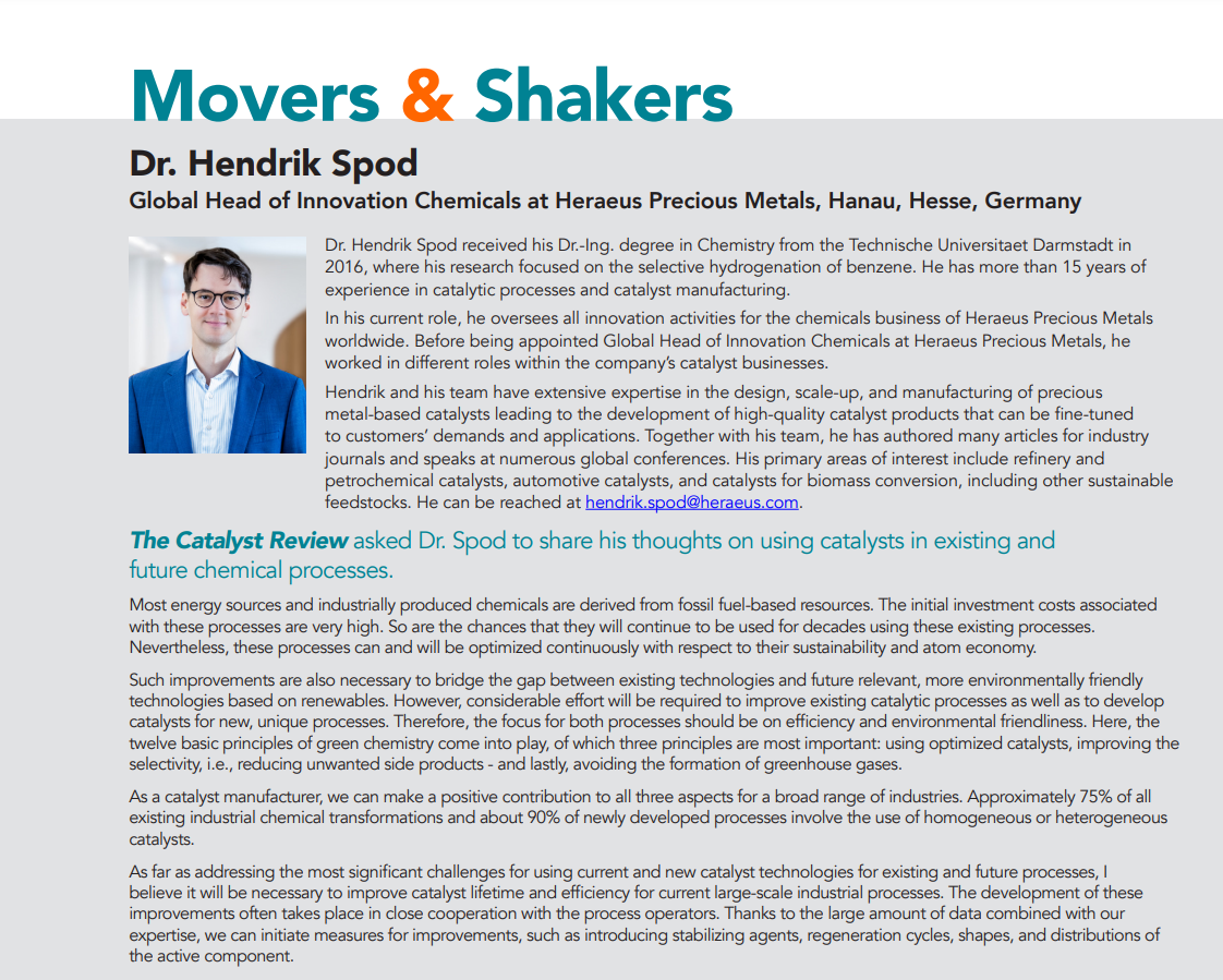 The Catalyst Review Interview with Dr. Hendrik Spod