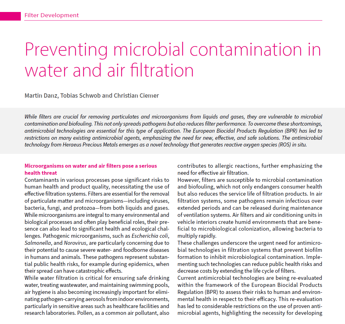 Preventing microbial contamination in water and air filtration